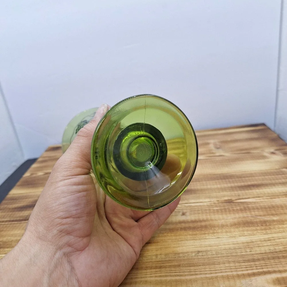Vintage Green Indiana Glass‎ Vase with Raised Grape Pattern circa 1940s/50s